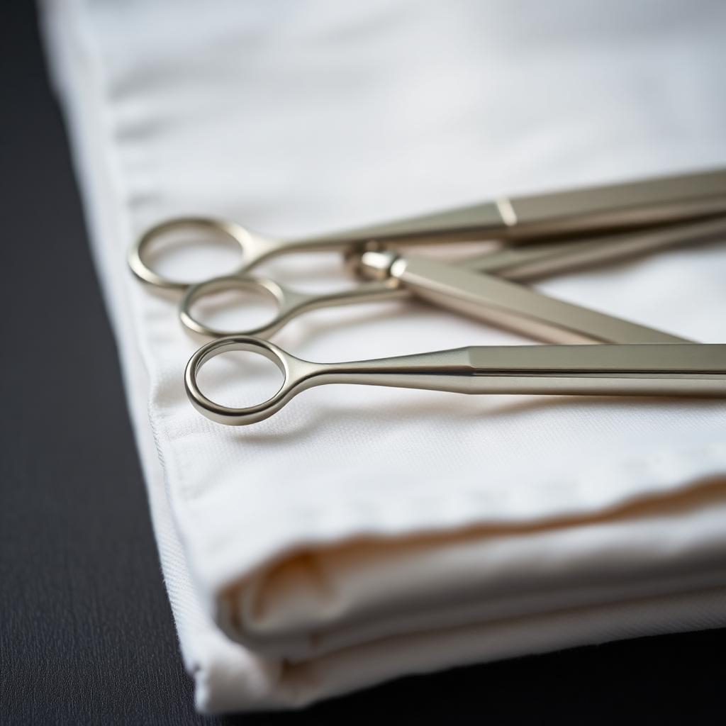 Sterile dental instruments on linen